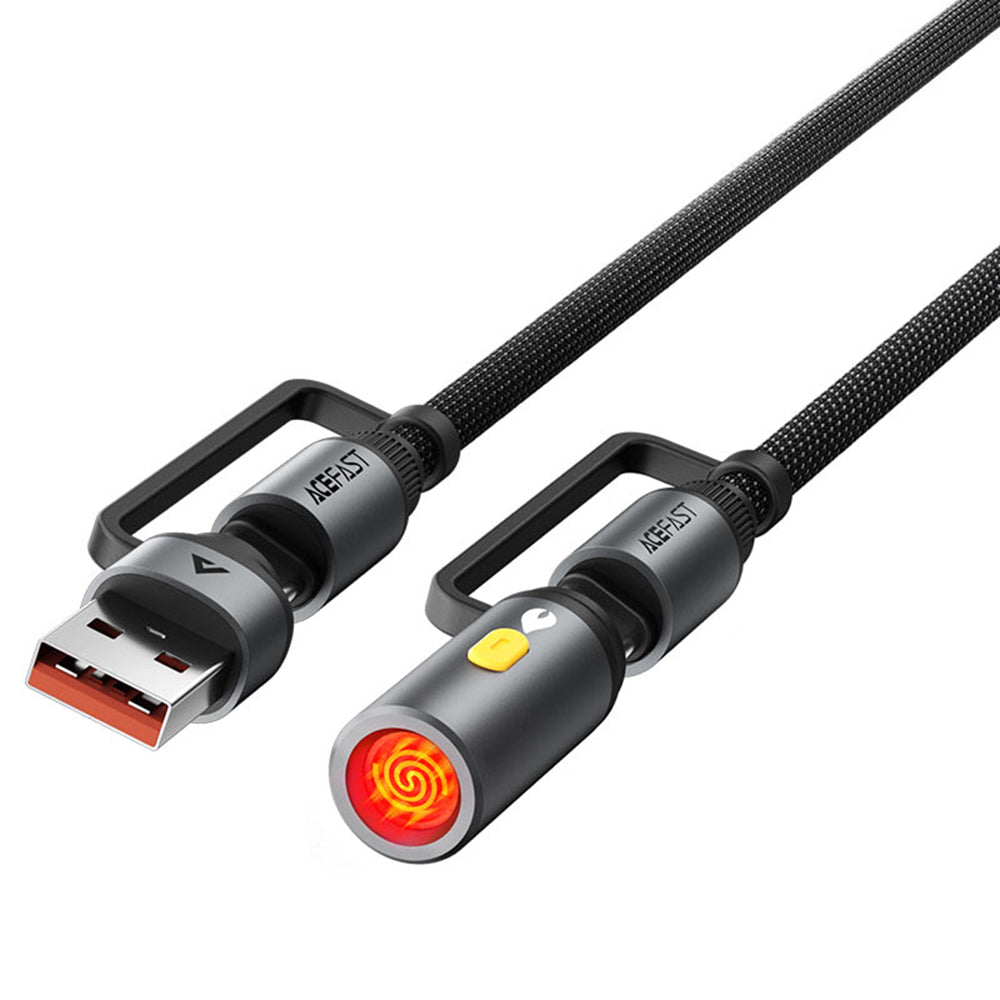 Cavo Dati e Ricarica USB-C / USB-A - USB-C / Accendisigari Elettrico Acefast J6, 60W, 1.2m, Nero