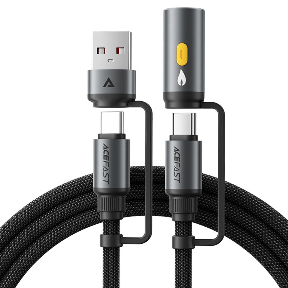 Cavo Dati e Ricarica USB-C / USB-A - USB-C / Accendisigari Elettrico Acefast J6, 60W, 1.2m, Nero