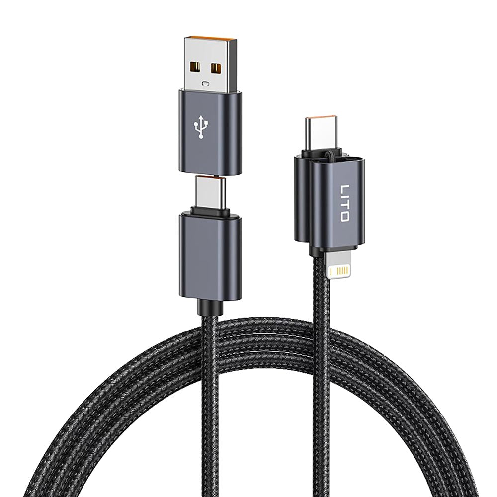 Daten- und Ladekabel USB-C / USB-A - USB-C / Lightning Lito LD21, 100W, 1m, Schwarz