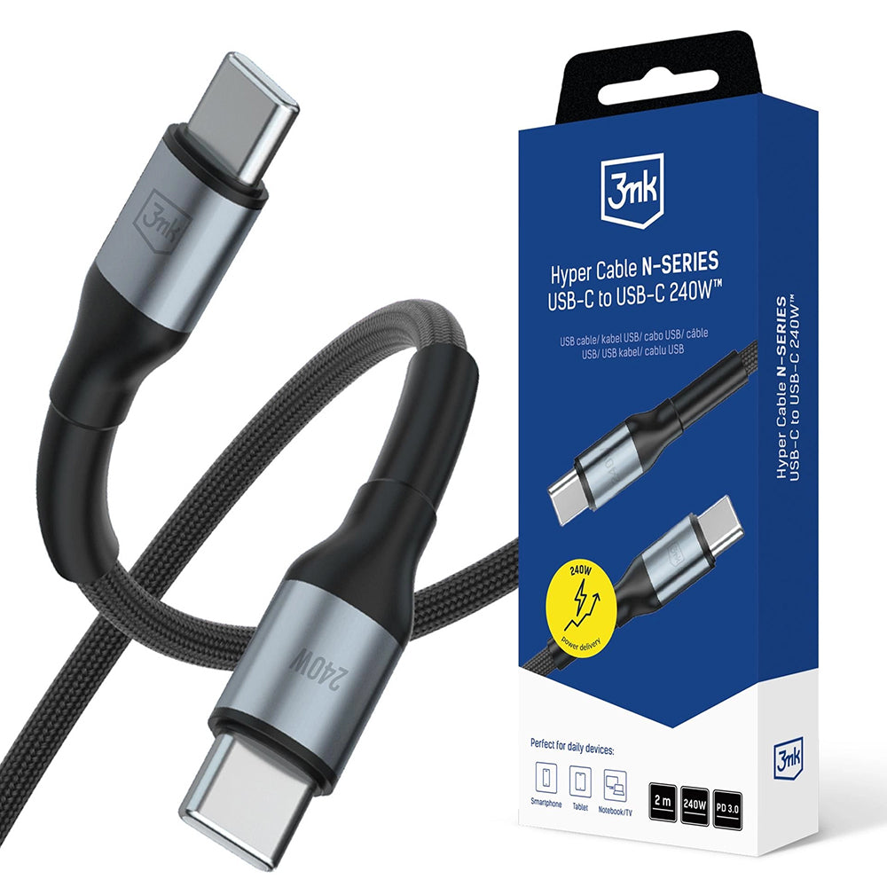Câble de données et de charge USB-C - USB-C 3MK Hyper N, 240W, 2m, Noir