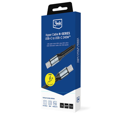 Câble de données et de charge USB-C - USB-C 3MK Hyper N Thunderbolt 4, 240W, 3m, Noir