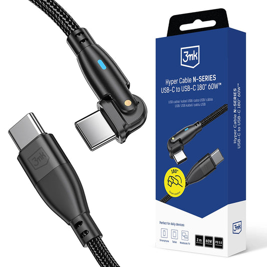 Cavo Dati e Ricarica USB-C - USB-C 3MK Hyper N Angled, 60W, 2m, Nero