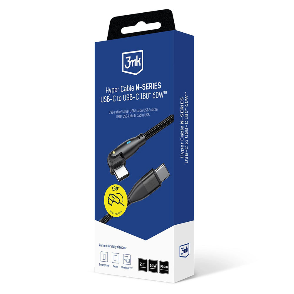 Cavo Dati e Ricarica USB-C - USB-C 3MK Hyper N Angled, 60W, 2m, Nero