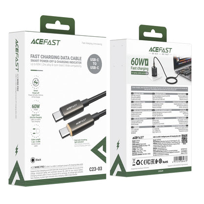 Daten- und Ladekabel USB-C - USB-C Acefast C23-03, 60W, 1,2m, Schwarz