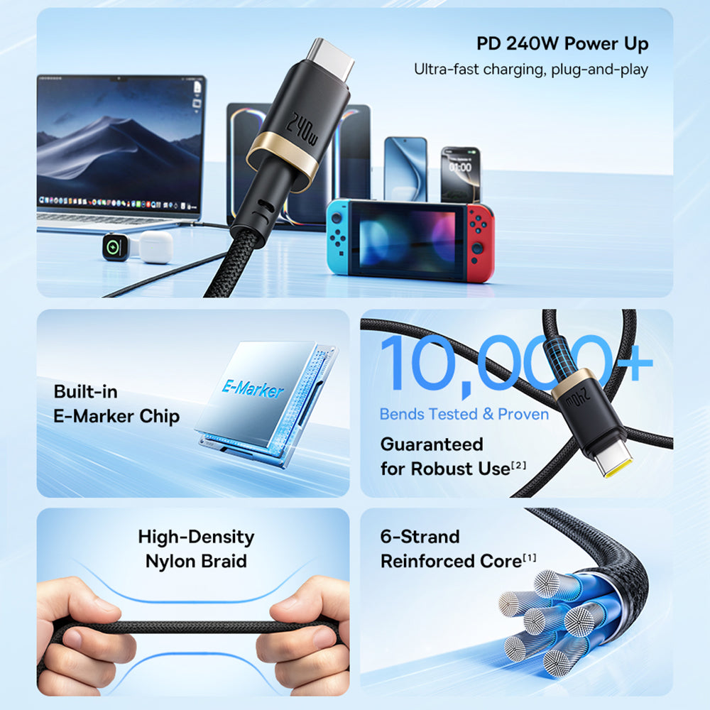 Câble de Données et de Charge USB-C - USB-C Baseus Dura, 240W, 1m, Or Noir P10377803U03-00