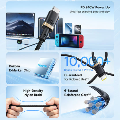 Câble de Données et de Charge USB-C - USB-C Baseus Dura, 240W, 1m, Or Noir P10377803U03-00