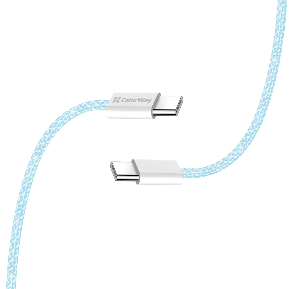 Câble de Données et de Charge USB-C - USB-C ColorWay CW-CBPDCC061, 60W, 1m, Bleu