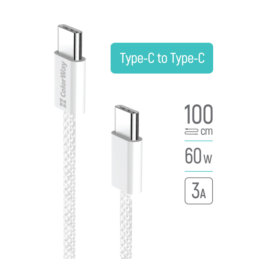 Daten- und Ladekabel USB-C - USB-C ColorWay CW-CBPDCC061, 60W, 1m, Grau