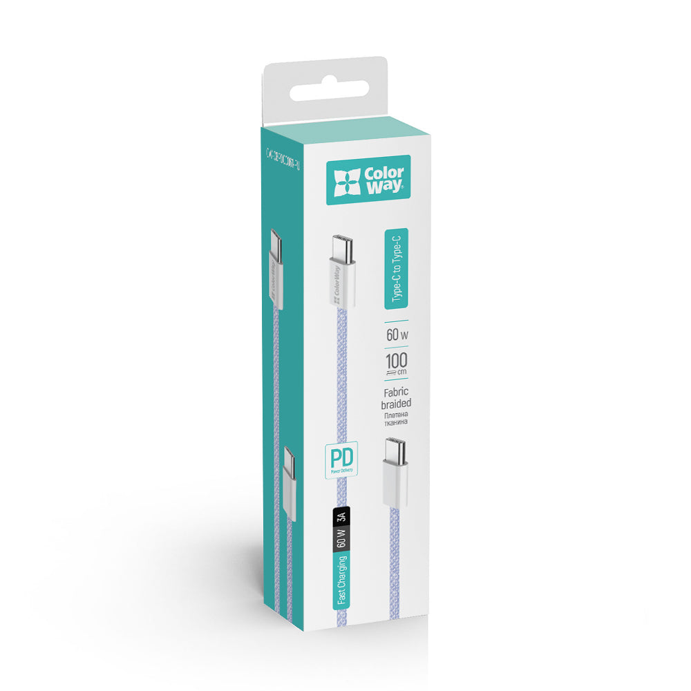 Cavo Dati e Ricarica USB-C - USB-C ColorWay CW-CBPDCC061, 60W, 1m, Viola