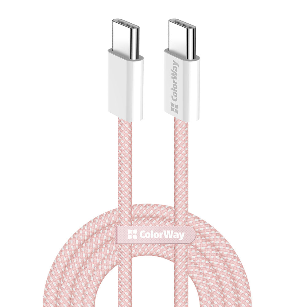 Câble de Données et de Charge USB-C - USB-C ColorWay CW-CBPDCC061, 60W, 1m, Rose