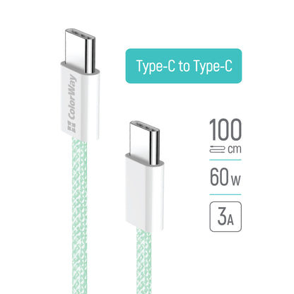 Cavo Dati e Ricarica USB-C - USB-C ColorWay CW-CBPDCC061, 60W, 1m, Verde
