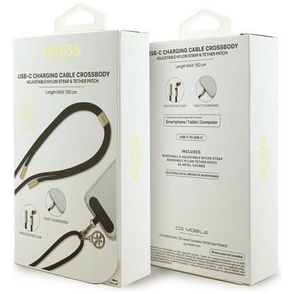 Daten- und Ladekabel USB-C - USB-C Guess CBDY 4G Charm, 100W, 1,5m, Schwarz