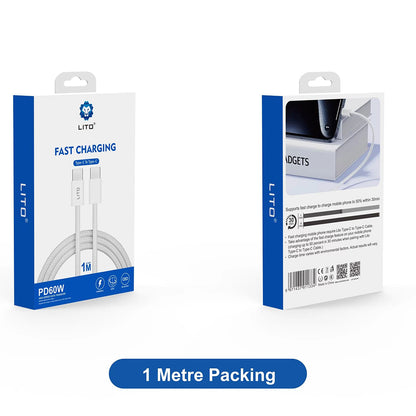 Daten- und Ladekabel USB-C - USB-C Lito LD04CC, 60W, 1m, Weiß
