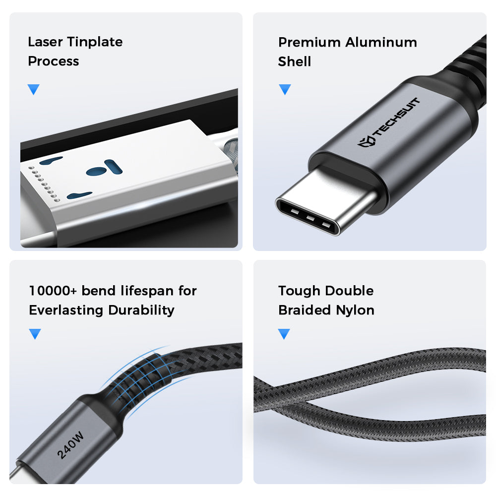 USB-C Daten- und Ladekabel - USB-C Techsuit TitanSync Pro CX2, 240W, 1m, Grau