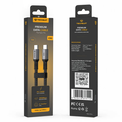 USB-C Daten- und Ladekabel - USB-C Techsuit TitanSync Pro CX2, 240W, 1m, Grau