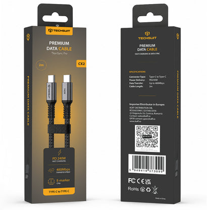 USB-C Daten- und Ladekabel - USB-C Techsuit TitanSync Pro CX2, 240W, 2m, Grau