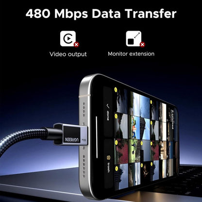 Câble de Données et de Charge USB-C - USB-C UGREEN L524, 60W, 1m, Gris