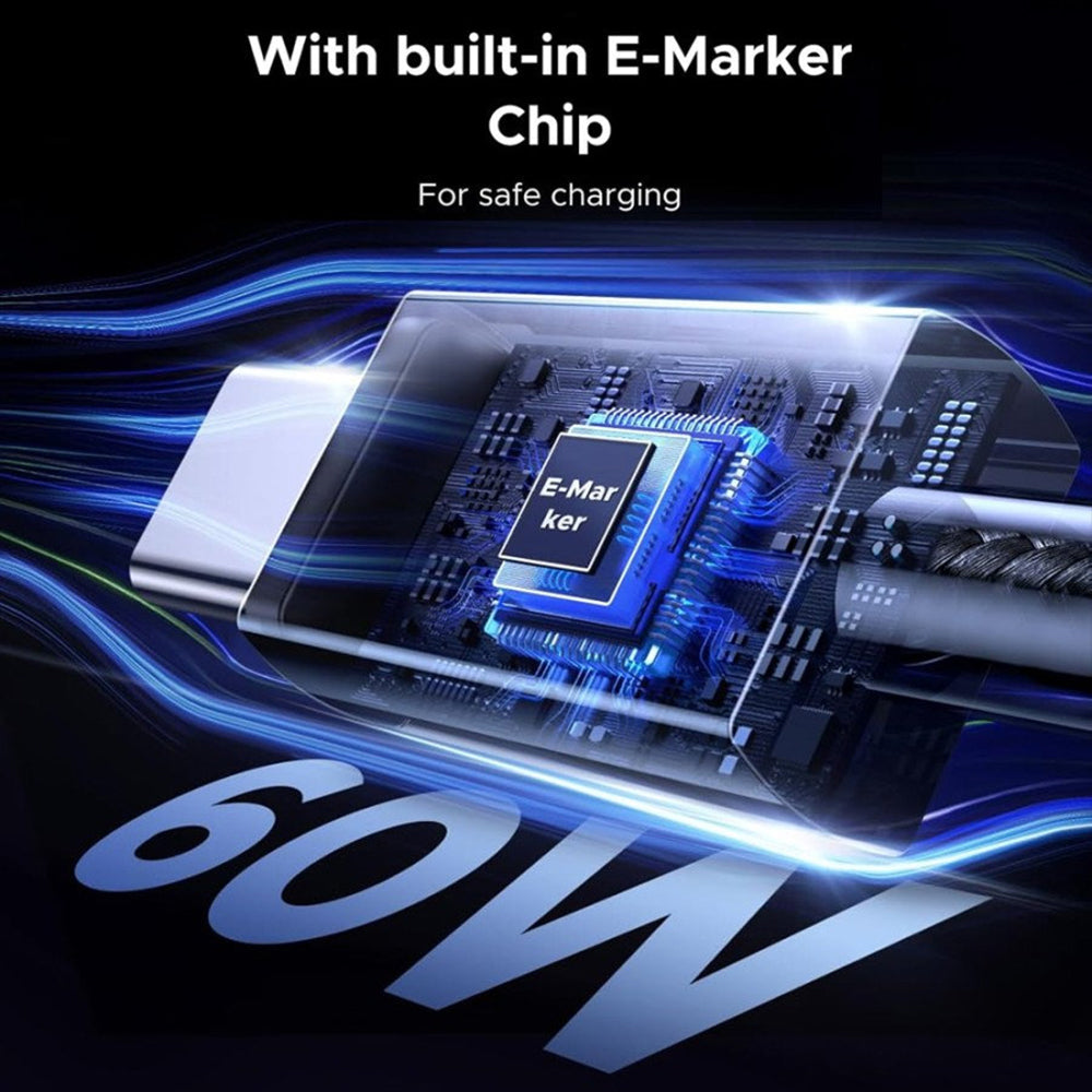 Câble de Données et de Charge USB-C - USB-C UGREEN L524, 60W, 1m, Gris