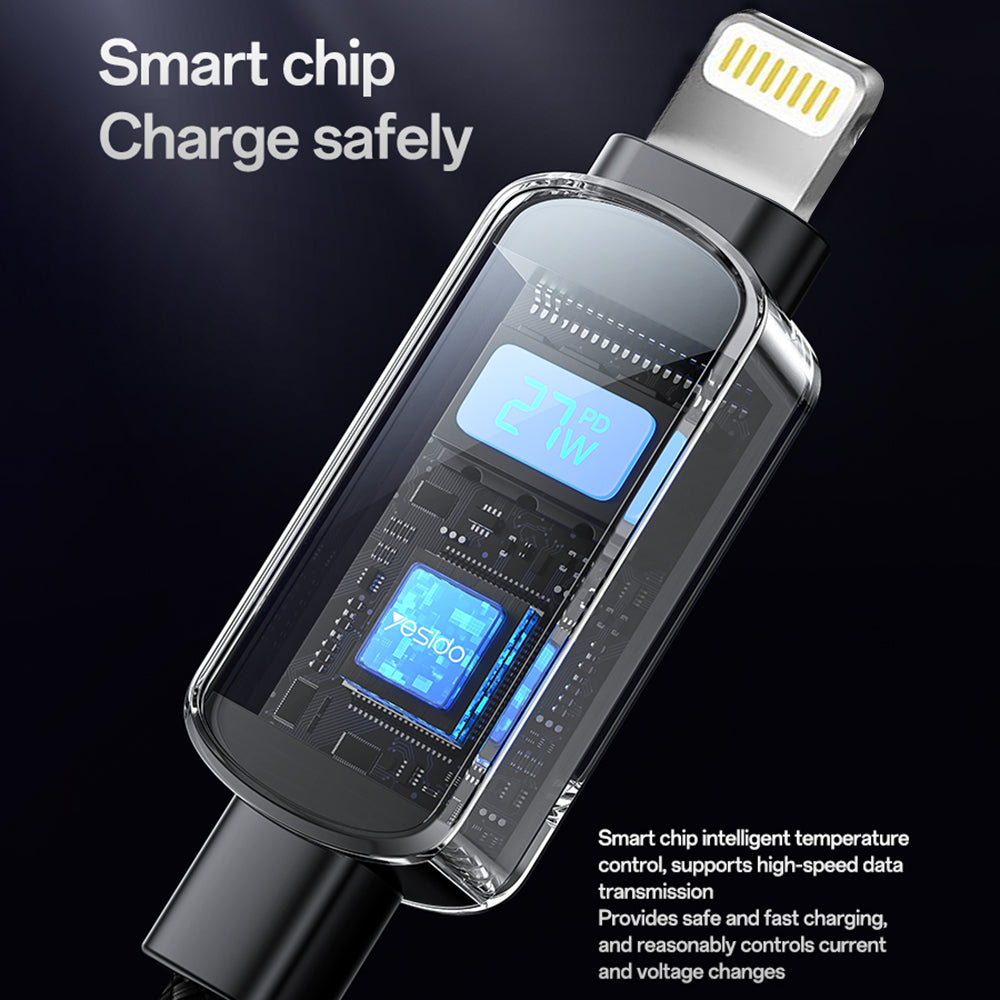 Cavo Dati e Ricarica USB-C - USB-C Yesido CA180 Display, 27W, 1.2m, Nero