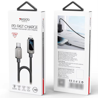 Cavo Dati e Ricarica USB-C - USB-C Yesido CA180 Display, 27W, 1.2m, Nero