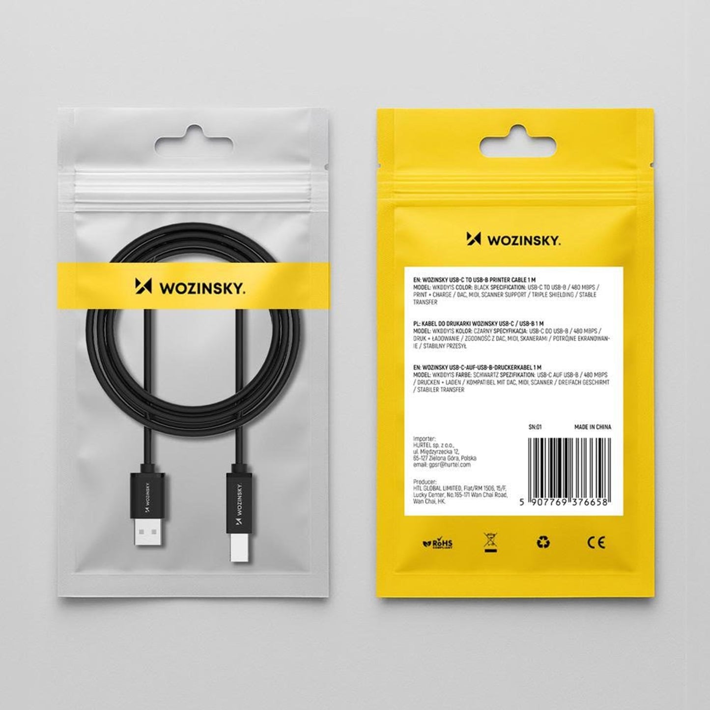 Druckerkabel WZK WKDDY3S, USB-A - USB-B, 2m, Schwarz