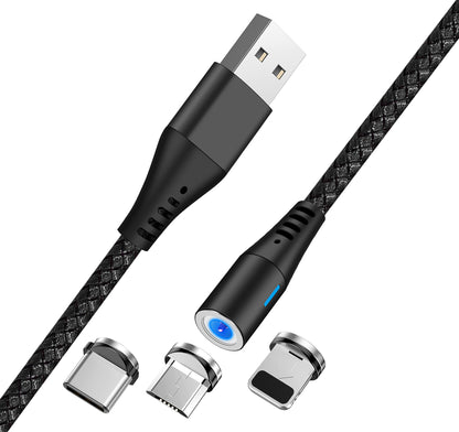 USB-A Ladekabel - Lightning / microUSB / USB-C MaXlife MXUC-02 Magnetisch 3in1, 18W, 1m, Schwarz