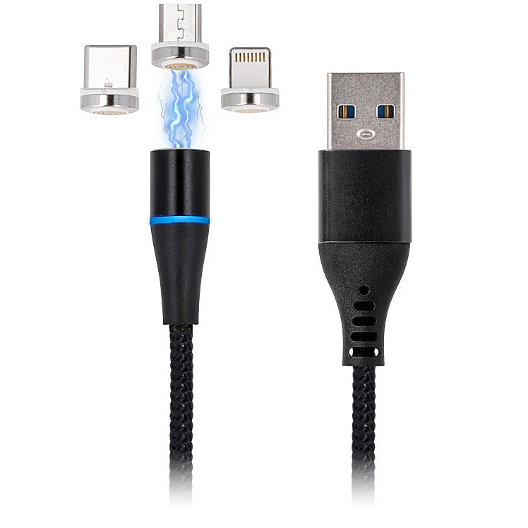 USB-A Ladekabel - Lightning / microUSB / USB-C MaXlife MXUC-02 Magnetisch 3in1, 18W, 1m, Schwarz