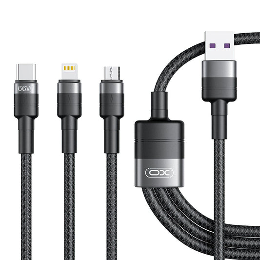 Cavo di Ricarica USB-A - Lightning / microUSB / USB-C XO Design NB-Q191 3in1, 66W, 1.2m, Nero