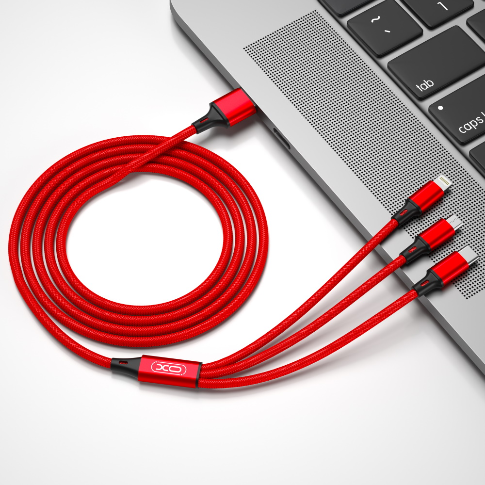 Câble de charge USB-A - Lightning / microUSB / USB-C XO Design NB173 3en1, 18W, 1.2m, Rouge