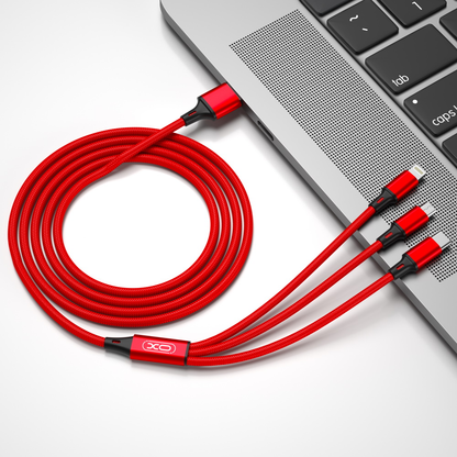 Câble de charge USB-A - Lightning / microUSB / USB-C XO Design NB173 3en1, 18W, 1.2m, Rouge