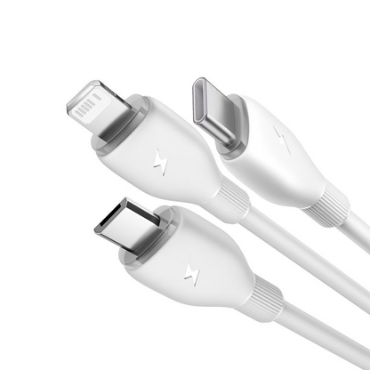 Câble de charge USB-A - Lightning / microUSB / USB-C Baseus Ultra Fast 3en1, 18W, 1,3m, Blanc P10376303211-00