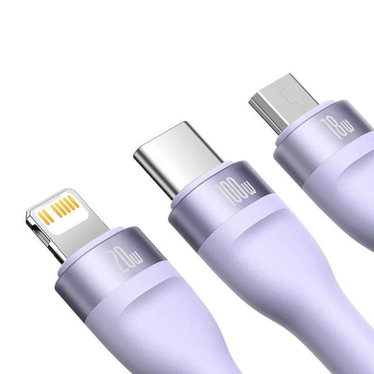 Cavo di Ricarica USB-A / USB-C - Lightning / microUSB / USB-C Baseus Flash Series II 3in1, 100W, 1.2m, Viola CASS030105