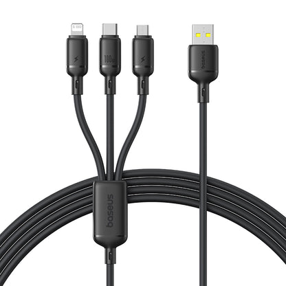 USB-A Charging Cable - Lightning / microUSB / USB-C Baseus Silky 3in1, 100W, 1.5m, Black P10377705123-00