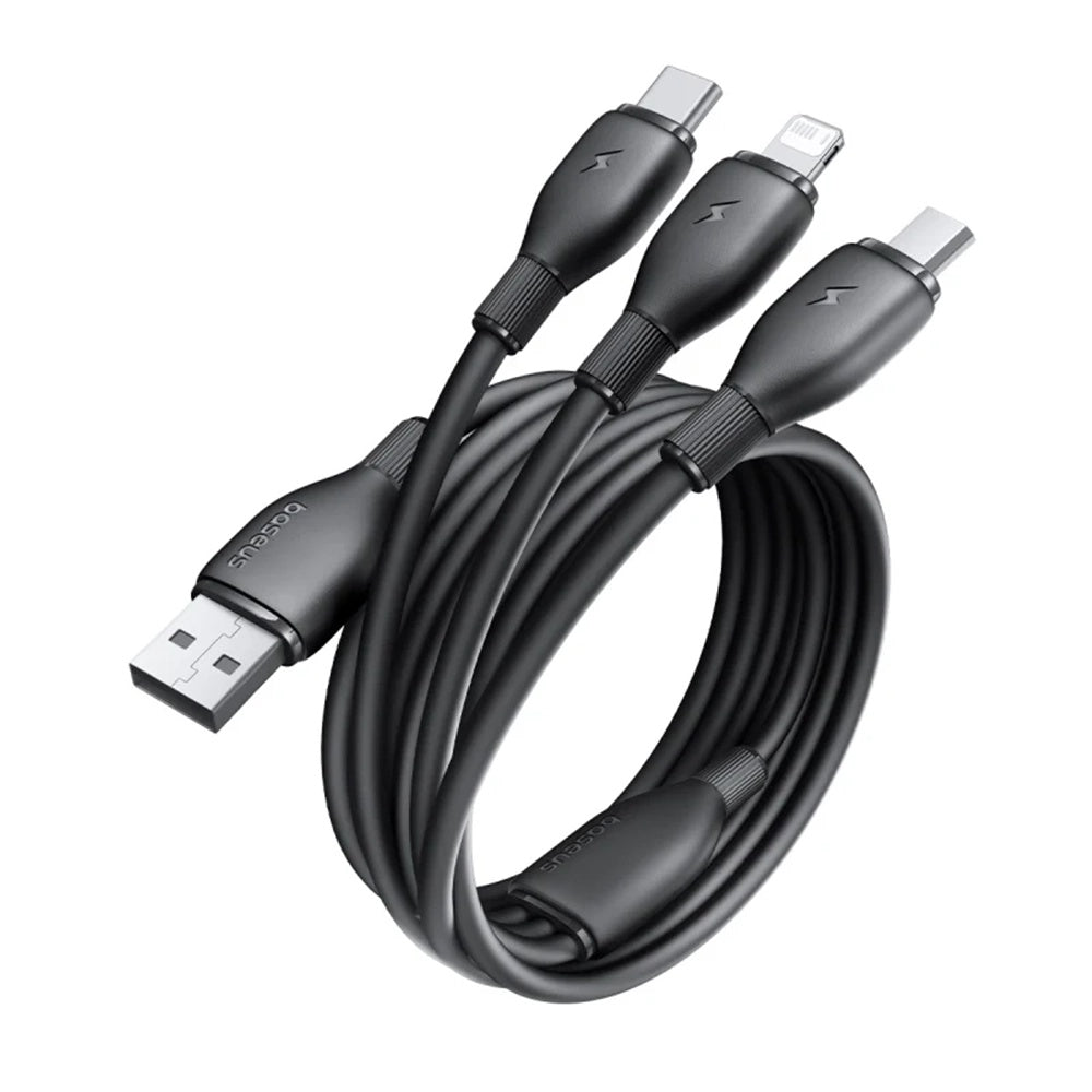 Câble de Chargement USB-A - Lightning / microUSB / USB-C Baseus Ultra Rapide 3en1, 18W, 1.3m, Noir P10376303121-00