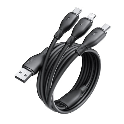 Câble de Chargement USB-A - Lightning / microUSB / USB-C Baseus Ultra Rapide 3en1, 18W, 1.3m, Noir P10376303121-00