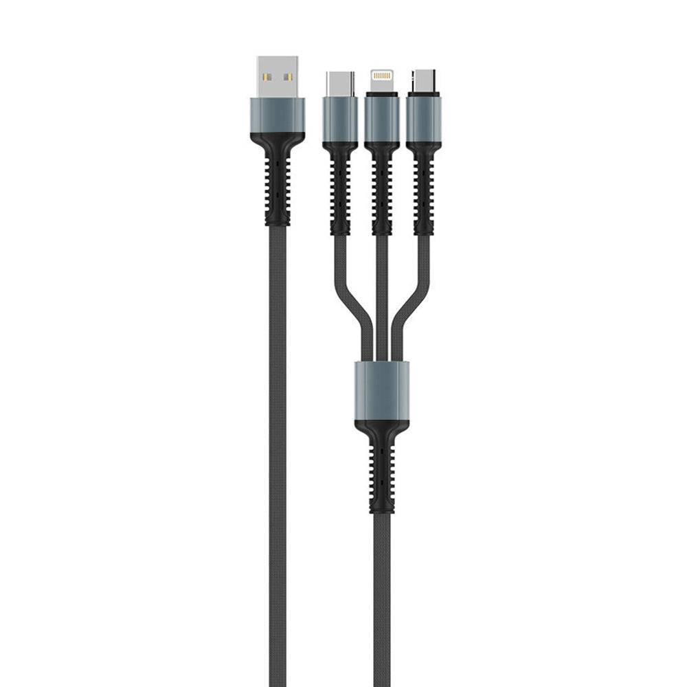 USB-A Ladekabel - Lightning / microUSB / USB-C ColorWay CW-CBU3003, 20W, 1.2m, Grau
