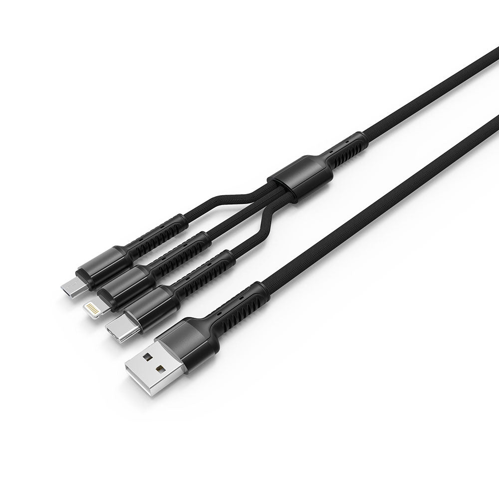USB-A Ladekabel - Lightning / microUSB / USB-C ColorWay CW-CBU3003, 20W, 1.2m, Grau