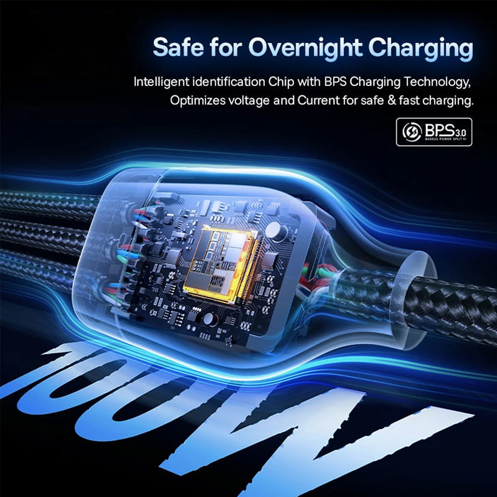 Câble de Chargement USB-A / USB-C - Lightning / 2 x USB-C Baseus Flash Series III 3en1, 100W, 1.5m, Noir P10377800U01-00