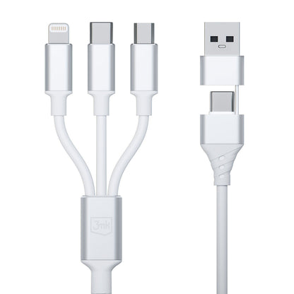 Câble de Chargement USB-A / USB-C - Lightning / microUSB / USB-C 3MK Hyper 3in1, 12W, 1.5m, Blanc