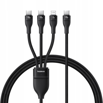 Câble de charge USB-C - Lightning / 2 x USB-C Baseus Flash Series III 3en1, 100W, 1,5m, Noir, Reconditionné P10377502111-00