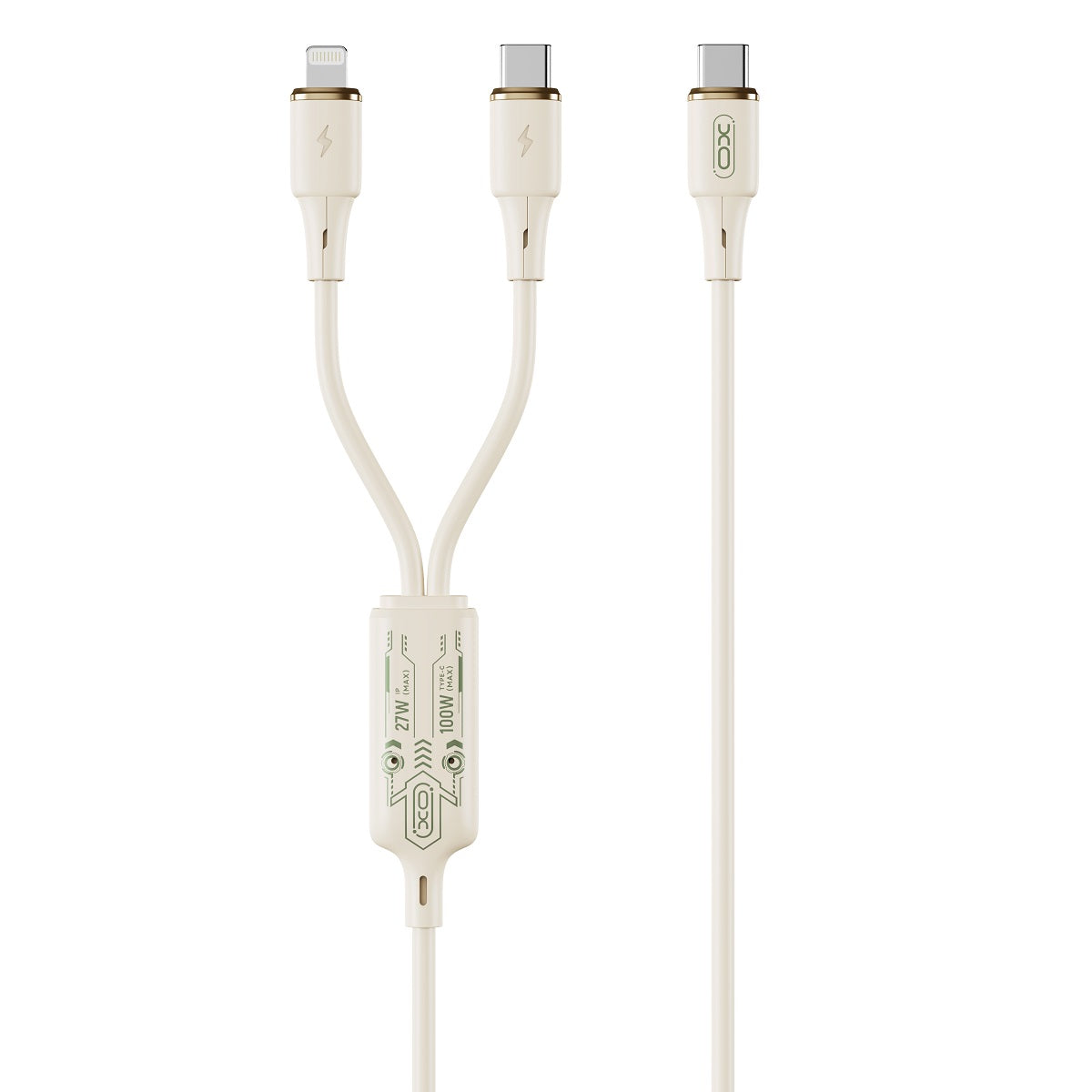 USB-C - Lightning / USB-C Ladekabel XO Design NB-Q262 2in1, 100W, 1.2m, Beige