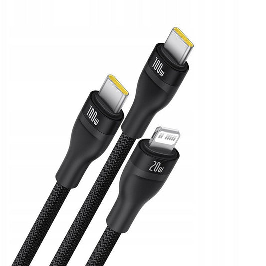 Cavo di Ricarica USB-C - Lightning / 2 x USB-C Baseus Flash Series III 3in1, 100W, 1.5m, Nero P10377502111-00