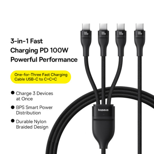 Cavo di Ricarica USB-C - 3 x USB-C Baseus Flash Series III 3in1, 100W, 1.5m, Nero P10377503111-00