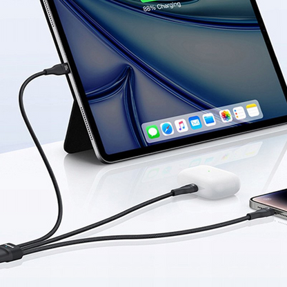 Câble de charge USB-C - Lightning / 2 x USB-C Baseus Flash Series III 3en1, 100W, 1,5m, Noir, Reconditionné P10377502111-00