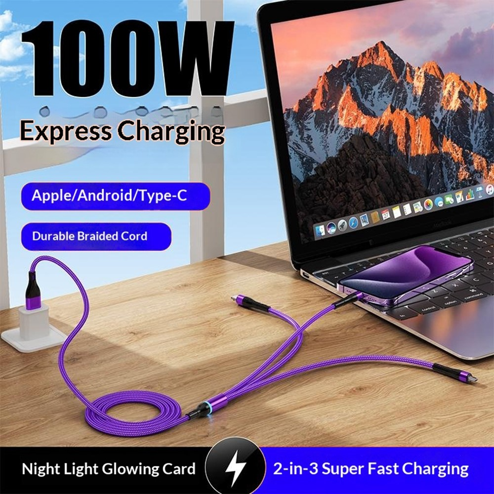 USB-C / USB-A Ladekabel - Lightning / microUSB / USB-C OEM B6, 100W, 1,2m, Schwarz