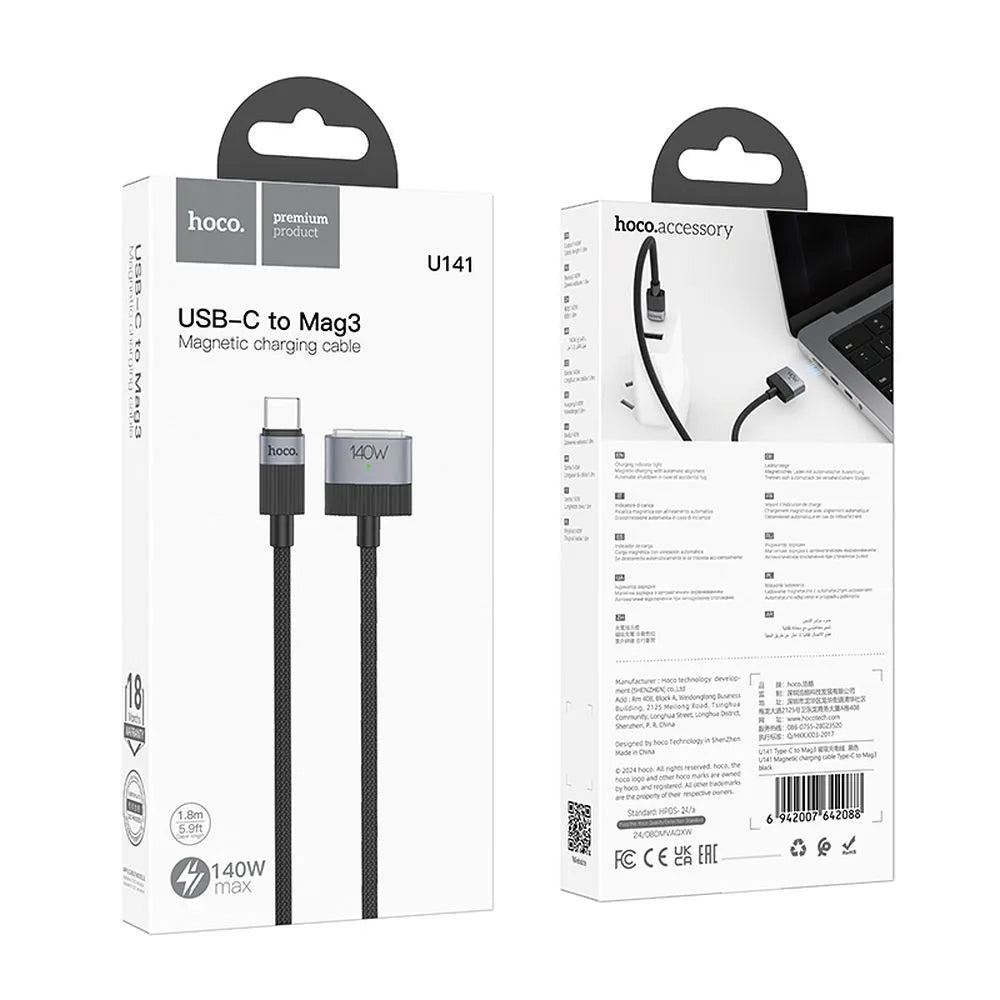 Cavo di Ricarica HOCO U141, USB-C - MagSafe 3, 140W, 1.8m, Nero