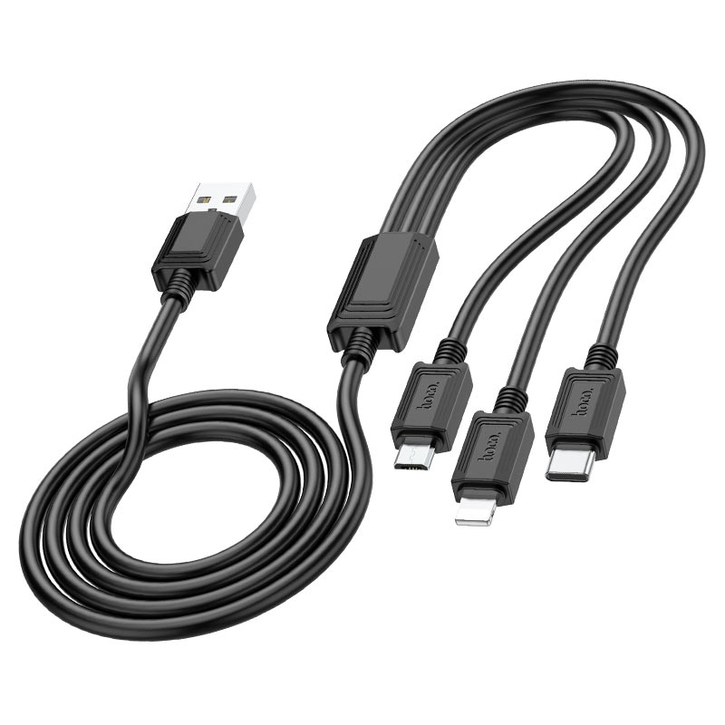 Ladekabel USB-A - Lightning / microUSB / USB-C HOCO X74 3in1, 18W, 1m, Schwarz