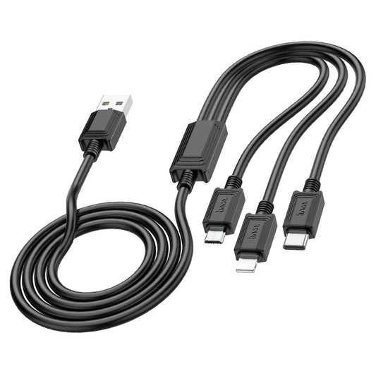 USB-A Charging Cable - Lightning / microUSB / USB-C HOCO X74 3in1, 18W, 1m, Black
