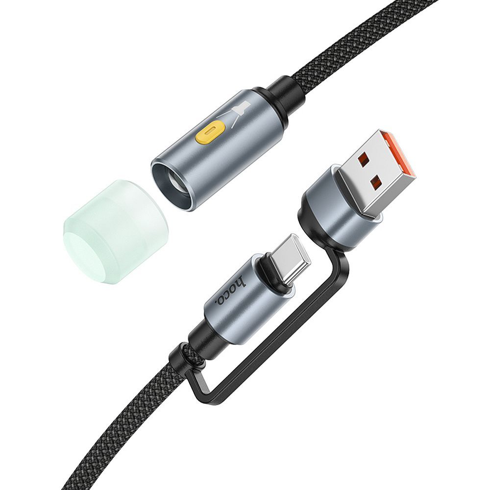 Led-Kabel HOCO UA38C, USB-C / USB-A, 0,3m, Schwarz