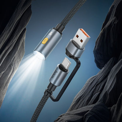 Led-Kabel HOCO UA38C, USB-C / USB-A, 0,3m, Schwarz
